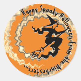Halloween fliegender Hexenzauber Text Orange-Spaß Runder Aufkleber