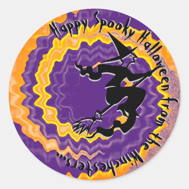 Halloween fliegender Hexenzaubertext Runder Aufkleber (Vorderseite)