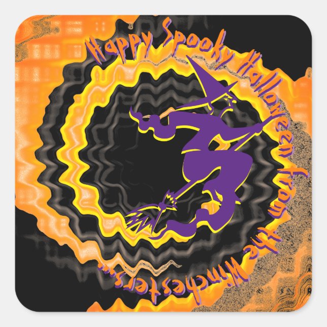 Halloween fliegender Zaubertext Quadratischer Aufkleber (Vorderseite)