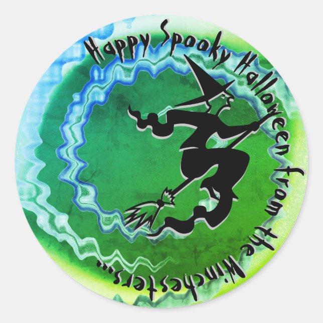 Halloween fliegender Zaubertext Spaß Runder Aufkleber (Vorderseite)