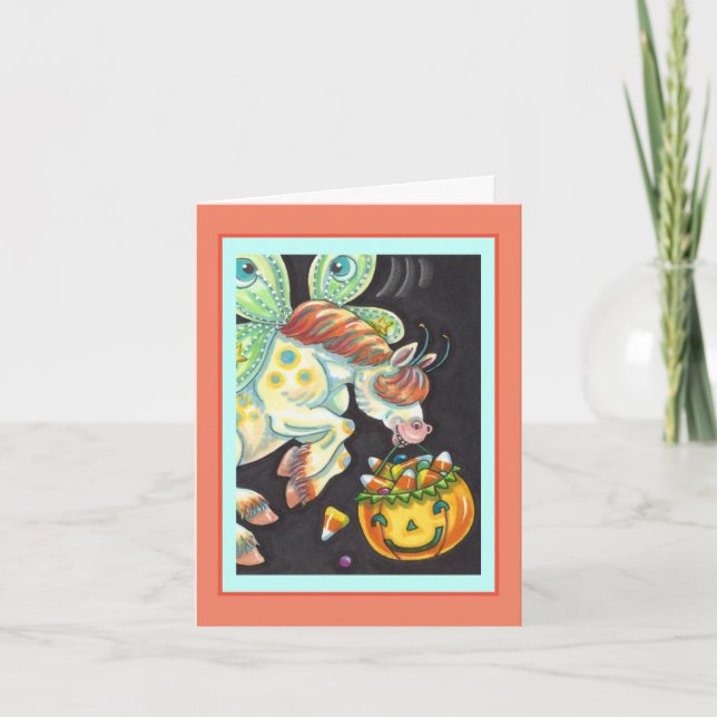 HALLOWEEN FLIEGENDES PFERD, CANDY CORN Leere Notiz Karte (Vorderseite)