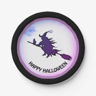 Halloween-Fliegerwitze und schwarze Katze Pappteller