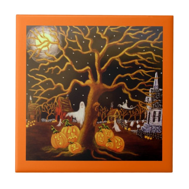 Halloween, Fliese, Geister, Kürbislaterne, Fliese (Vorderseite)