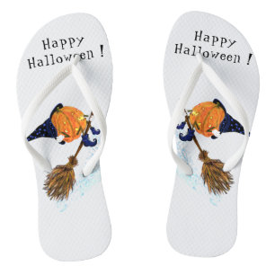 Halloween Flip Flops Hexe Kürbis Fliegender Besen