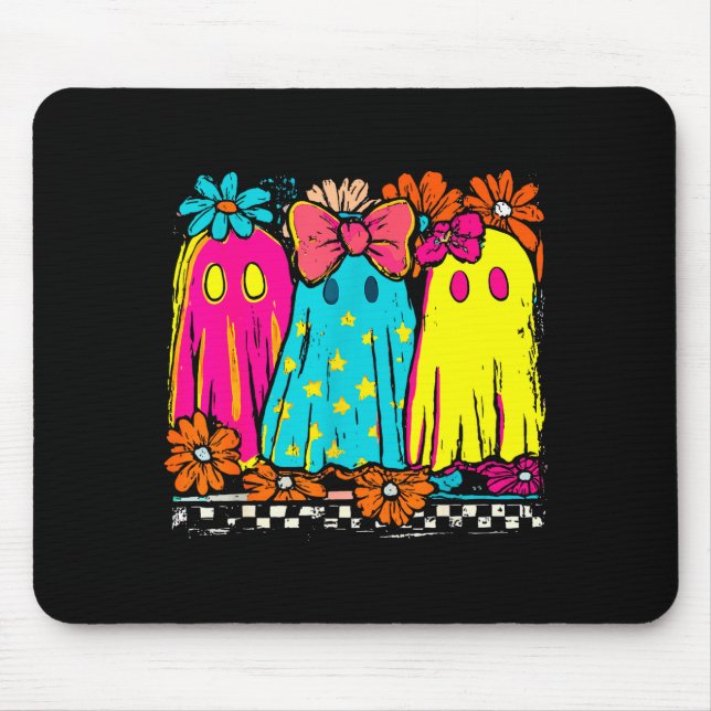 Halloween Floral Boo Ghost Cute Girly Bow Soky Vib Mousepad (Vorne)