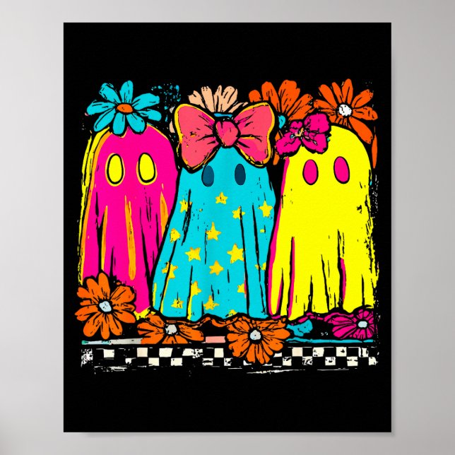 Halloween Floral Boo Ghost Cute Girly Bow Soky Vib Poster (Vorne)