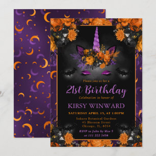Halloween Floral Einhorn-Gesicht Geburtstag Einladung