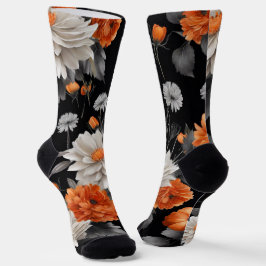 Halloween Floral Orange Black Novelty Socken