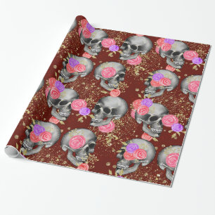 Halloween Floral Rose Beängstigend Creepy Skull G Geschenkpapier