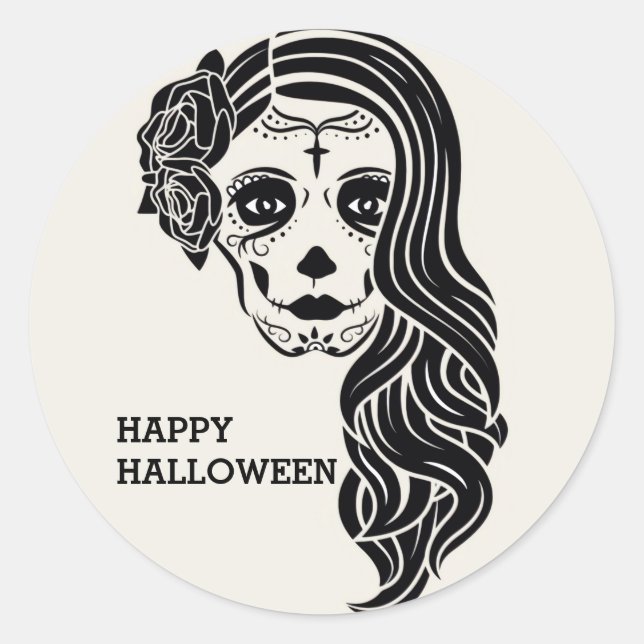 Halloween Floral Sugar Skull Classic Round Sticker (Vorderseite)