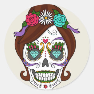 Halloween Floral Sugar Skull Classic Round Sticker