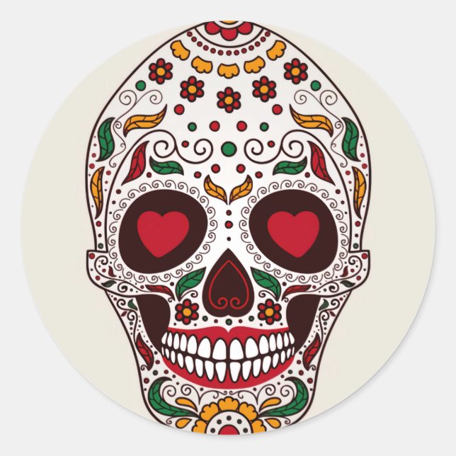 Halloween Floral Sugar Skull Classic Round Sticker (Vorderseite)