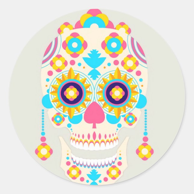 Halloween Floral Sugar Skull Classic Round Sticker (Vorderseite)