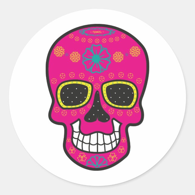 Halloween Floral Sugar Skull Classic Round Sticker (Vorderseite)