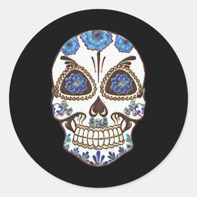 Halloween Floral Sugar Skull Runder Aufkleber (Vorderseite)