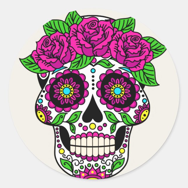 Halloween Floral Sugar Skull Runder Aufkleber (Vorderseite)