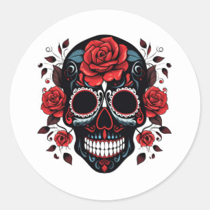 Halloween Floral Sugar Skull Runder Aufkleber