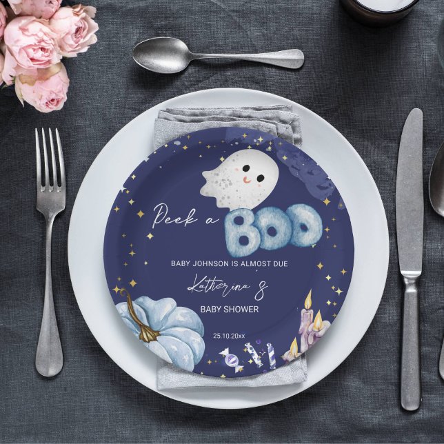 Halloween-Flüchtige Blick mit Babyduschgeschirr Pappteller (Halloween peek-a-boo baby shower tableware personalized plates starry night cute baby ghost pumpkin)