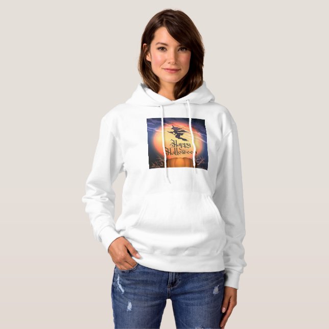Halloween Flying Hexe Broom Pumpkin Hoodie (Vorne ganz)