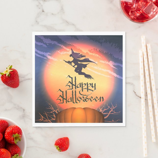Halloween Flying Hexe Broom Pumpkin Napkins Serviette (Von Creator hochgeladen)