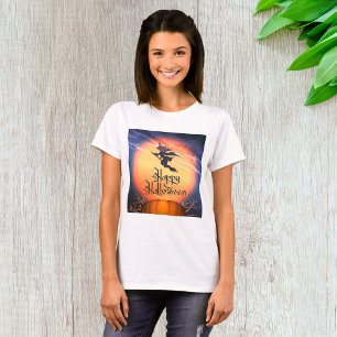 Halloween Flying Hexe Broom Pumpkin T - Shirt