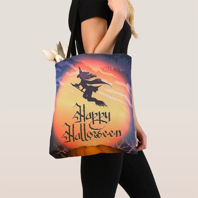 Halloween Flying Witz Broom Pumpkin Tote Bag (Von Creator hochgeladen)