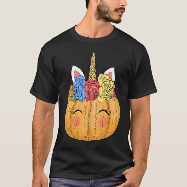 Halloween  for Kids Girls Cute Unicorn Pumpkin T-Shirt (Vorderseite)