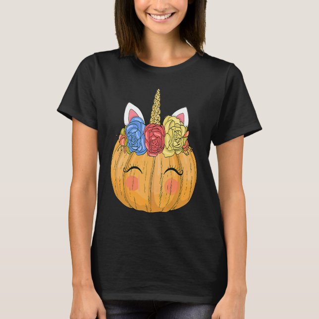 Halloween  for Kids Girls Cute Unicorn Pumpkin T-Shirt (Vorderseite)