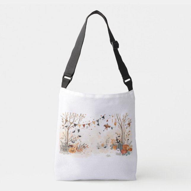 Halloween Forest Pumpkins & Bunting Cross-Body Bag Tragetaschen Mit Langen Trägern (Vorderseite)