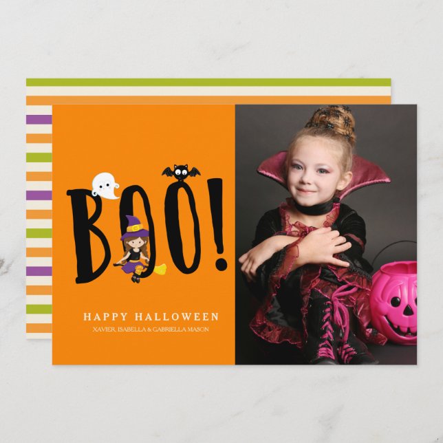 Halloween Foto-Karte von Boo & Friends Einladung (Vorne/Hinten)