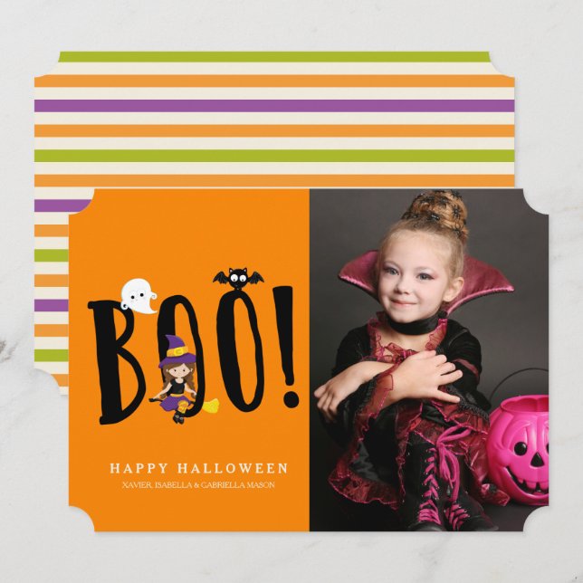 Halloween Foto-Karte von Boo & Friends Einladung (Vorne/Hinten)