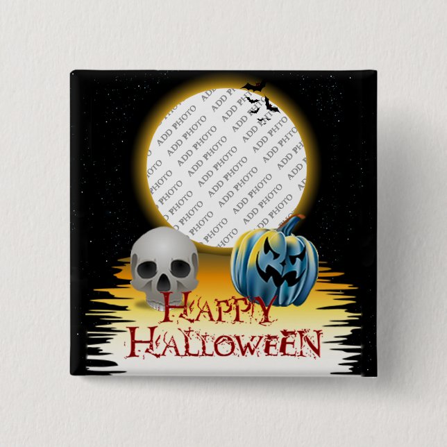 Halloween Foto Skull und Jack o' Lantern Button (Vorderseite)