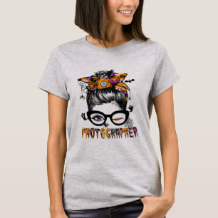 Halloween Fotograf Messy Bun Hair Cool T-Shirt