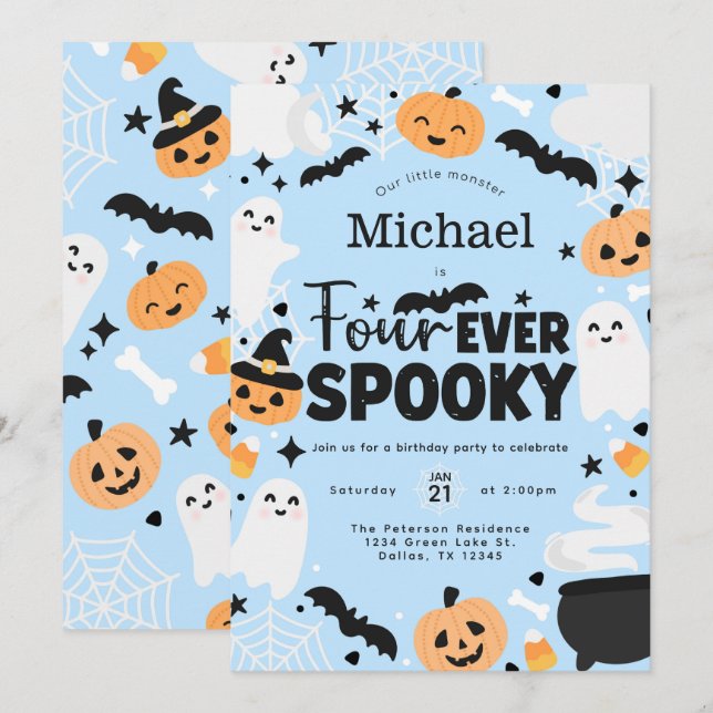 Halloween Four Ever Spooky 4th Birthday Party Einladung (Vorne/Hinten)