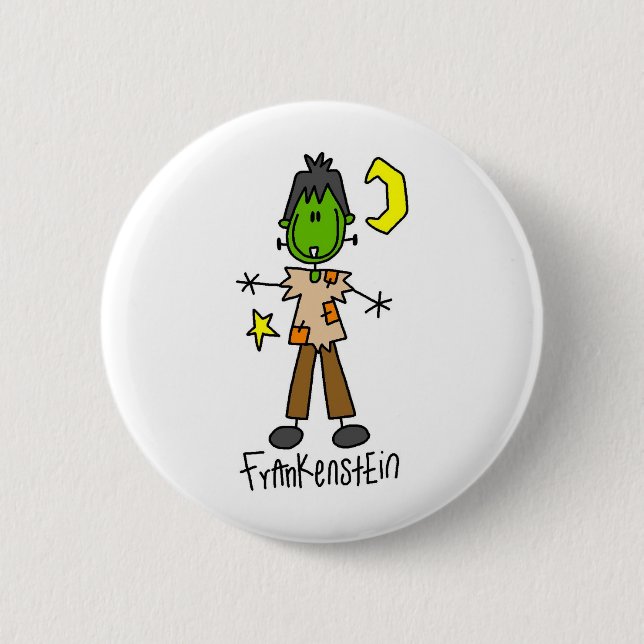 Halloween Frankenstein Stockfigur Knopf Button (Vorderseite)
