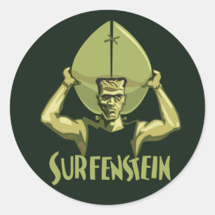 Halloween Frankenstein surfen Runder Aufkleber