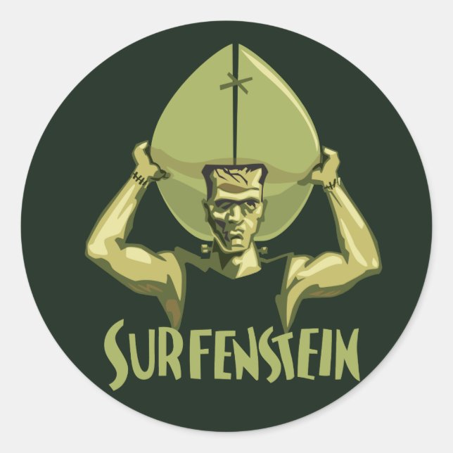 Halloween Frankenstein surfen Runder Aufkleber (Vorderseite)