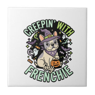 Halloween Französische Bulldogge Gruseliger Beglei Fliese
