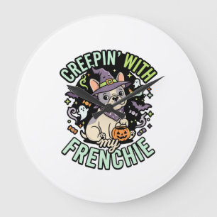 Halloween Französische Bulldogge Gruseliger Beglei Große Wanduhr