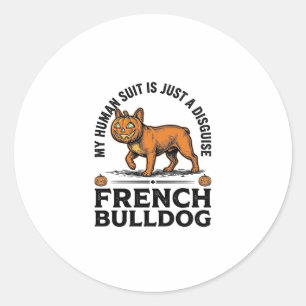 Halloween-Französische-Bulldogge-Kürbis-Kostüm-Shi Runder Aufkleber