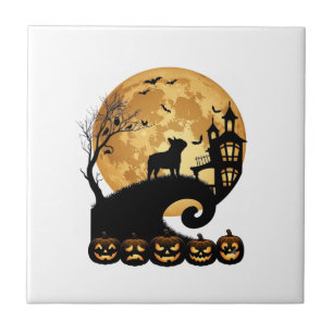 Halloween Französische Bulldogge Mond Gruselige Kü Fliese