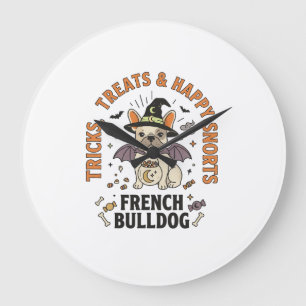 Halloween Französische Bulldogge Trickster Große Wanduhr