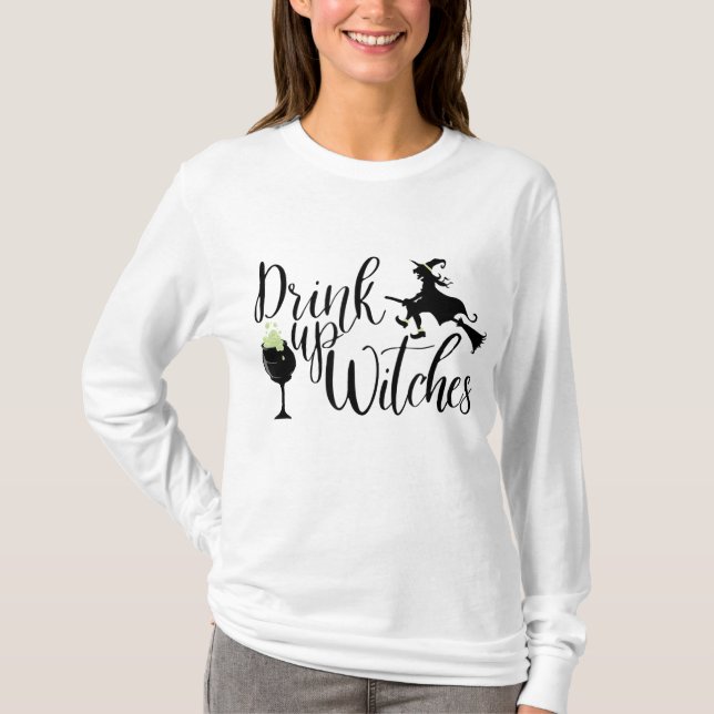 Halloween Frauen trinken Hexen lustiges Hexengesch T-Shirt (Vorderseite)