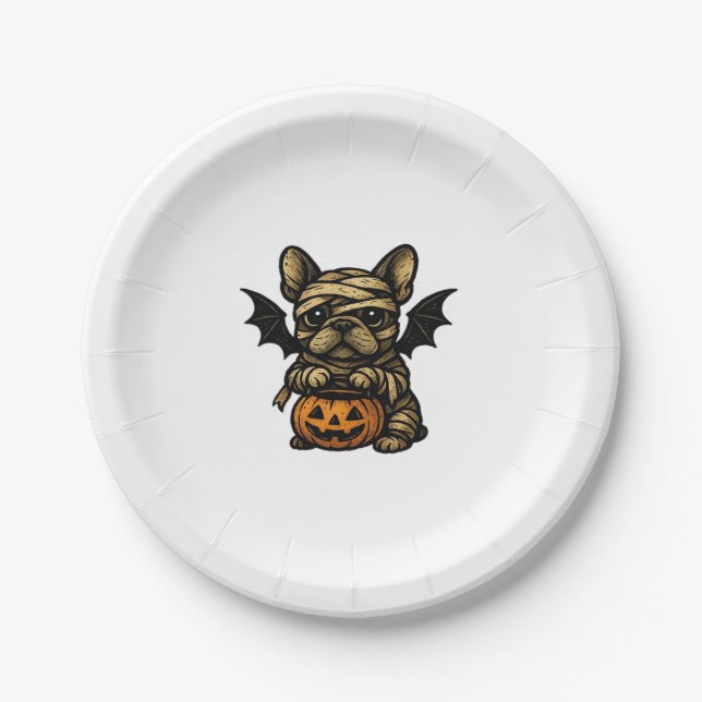 Halloween French Bulldog � Cute Spooky Dog Art Cla Pappteller (Vorderseite)