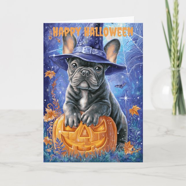 Halloween French Bulldog Dog Feiertagskarte (Vorderseite)