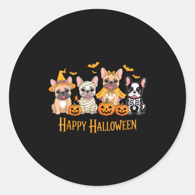 Halloween French Bulldog Dogs Pumpkin Funny  Runder Aufkleber (Vorderseite)