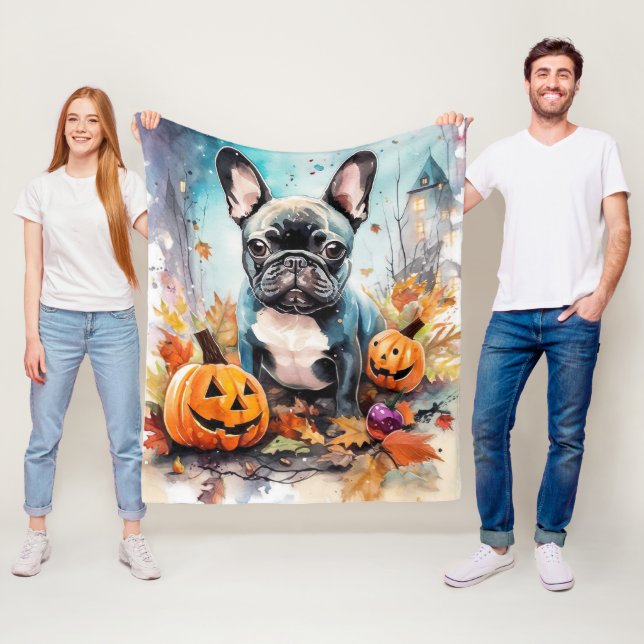 Halloween French Bulldog mit Pumpkins Beängstigend Fleecedecke (Beispiel)
