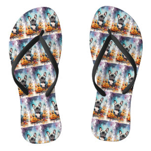 Halloween French Bulldog mit Pumpkins Beängstigend Flip Flops