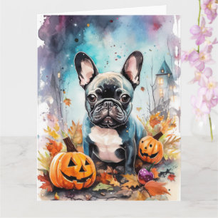 Halloween French Bulldog mit Pumpkins Beängstigend Karte