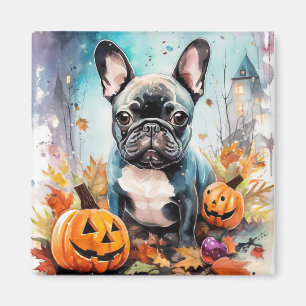 Halloween French Bulldog mit Pumpkins Beängstigend Magnet